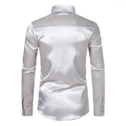 Men's Casual Shirts Men Long Sleeve Shirt Stylish Silk-like Satin Slim Fit Button Down For Business Formal Attire Silk