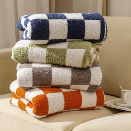 Blankets Modern Simplicity Sofa Blanket Plaid Checkerboard Knit Blankets For Beds Travel Bed Cover Fluffy Nap Bedspread Soft Bed Sheet HKD230922