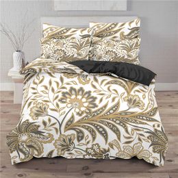 Bedding sets Golden Flower Set 2 3pcs Duvet Cover Luxury Modern Quilt For Kids Adults Gifts Single Double Twin Full King Queen 230921
