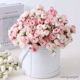 Christmas Decorations Artificial Mini Rose Silk Flower Small Tea Rose Wedding Home Decoration Flower Bridal Hand Bouquet Decor R230922