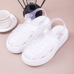Sandals Summer Women Transparent PVC Narrow Band Jelly Casual Travel Beach Shoes Fashion Platform Flat Heels
