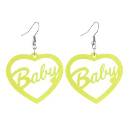 New Green Neon Jewellery Dangle Earring Acrylic Drop Earrings for Women Letter Peach Heart BABY Trendy Cute Accessories2888