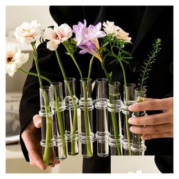 Dekorativa föremål Figurer Rensa glasvasrör Set Hanging Flower Holder Plant Container Vases For Homes Room Decor 230721 Dr DHMZP