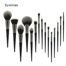 Makeup Brushes Tools Sywinas Brush Set Kit 15pcs High Quality Black Natural Synthetic Hair Professional 230922