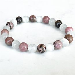 Strand MG1722 Womens Scorpio Zodiac Bracelet 8 MM Black Vein Rhodonite AA Grade Selenite Chakra Wrist Mala Natural Gemstone Jewelr2497