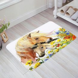 Carpets Color Animal Horse Watercolor Flowers Kitchen Floor Mat Living Room Decor Carpet Home Hallway Entrance Doormat Anti Slip Rug