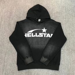 Men's Hoodies Sweatshirts Hellstar Large Vintage Wash Black Hoodie High Street 1 1 Letter Printed Men's And Women's Sports Hoodie 230921