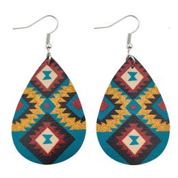 Dangle & Chandelier Geometric Zigzag Pattern UV Print PU Leather Teardrop Aztec Earrings For Women Fashion Ethnic Jewelry Bijoux G236C
