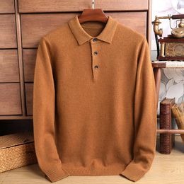 Men's Sweaters Sheep Wool Thick Polos Autumn & Winter Turn Down Collar Knit Clothes Long Sleeve Warm Jumper Male Pure Sweater