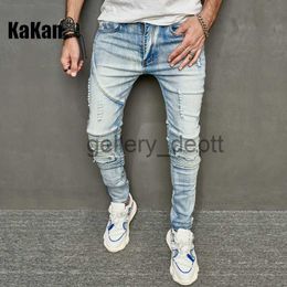 Men's Jeans Kakan - New Washed Old Personalised Perforated Jeans for Men High Street Small Foot Slim Fit Versatile Long Jeans K49-7006 J230922