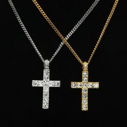 Fashion Jewelry Necklace Chains Hip Hop Men Bling Rhinestone Crystal Cross Pendant Necklace For Women Charm319e