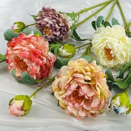 Decorative Flowers Artificial Peonies 2 Heads Silk Fire Baked Oil Painting Wedding Home Decoration Pography Props