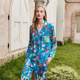 Women's Sleepwear Blue Bottom Carrot Pyjamas Set Spring And Autumn Long Sleeved Ice Silk