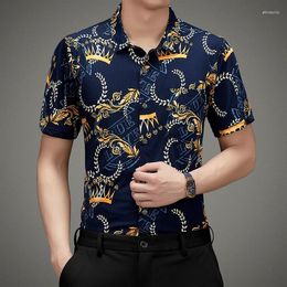 Men's Casual Shirts 2023 Summer Men Mercerized Cotton Shirt Short Sleeve Man Floral Male Printed