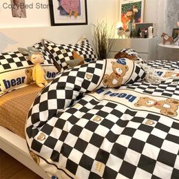 Bedding sets Checkerboard Bear Sets Children Bed Linen Sheet Plaid Single Double Queen King Duvet Cover Bedclothes 230921