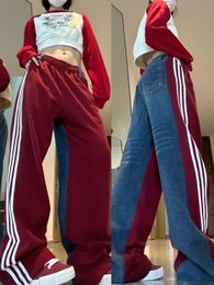 Womens Jeans Street Hiphop Side Striped Splicing Casual Pants Women Summer High Waist Loose Slimming Wide Leg Trend Trousers 230921