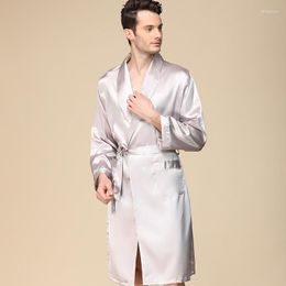 Men's Sleepwear Kimono Robe Satin Home Clothes Bathrobe Thin Long-sleeved Robes With Belt