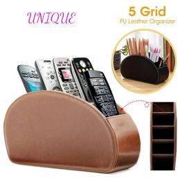 Storage Holders Racks 5 Grid Luxurious Pu Leather Organizer Remote Control Phone And TV Holder Desk Storage Box Cosmetics Brush Home Storage Holder 230921