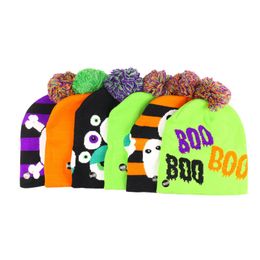 Fashion Designer hats LED Halloween Pumpkin Hat with Ball Beanie Knitted Hats Party Adult Children's cap Decoration Gift Winter Hat Men and Women q167