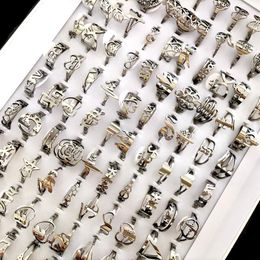 100pcs lot Random Mix band Laser Cut Stainless Steel Silver Rings Multi-design Top Mixed Women's Smart Elegance Rings Wholesa289x