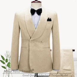 Men's Suits Gwenhwyfar Young Men Champagne Costume 2 Pieces Sets Double Breasted Wedding Party Groom Tuxedo Festival Prom Blazer Pants