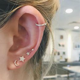 vermeil 925 sterling silver tiny cute moon star stud earring for girl christmas gift Sweet crwon ear cuff dainty jewelry245w