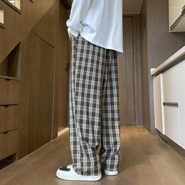 Men's Pants Straight Tube Casual Plaid Loose Korean Trendy Wide Leg Harajuku Streetwear Autumn Male Trousers