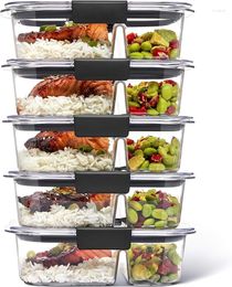 Storage Bottles Brilliance BPA Free Food Containers With Lids For Lunch Meal Prep And Leftovers 2 Compartments Set Of 5 (2.85 Cup)
