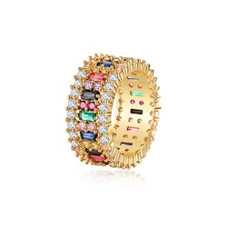 Love Ring Women Men 6-9 Gold Plated Rainbow Rings Micro Paved 7 Colors Flower Wedding Jewelry Couple Gift295R