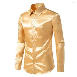 Men's Casual Shirts Trendy Men Shirt Stylish Silk-like Satin Long Sleeve Slim Fit Button Down Business Formal Attire For A