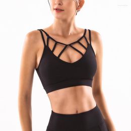 Yoga Outfit 2023 Double Shoulder Straps Sport Bra Female Fitness Anti-Sweat Shockproof Gym Crop Tops Push Up Padded Brassiere Sportswear