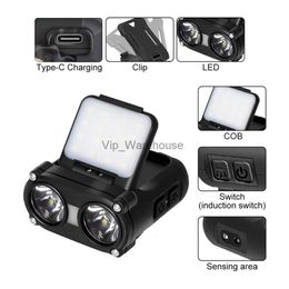 Head lamps Mini Cap Clip Headlamp 700LM 1200mAh TYPE-C Rechargeable Induction LED Light Waterproof Head Flashlight 5 Modes Outdoor Lighting HKD230926