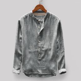 Men's Casual Shirts Solid Colour Cotton Linen Long Sleeved Shirt