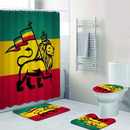 Shower Curtains Jamaica Lion Bathroom Decor Rasta Reggae Art Bathroom Shower Curtains Set Rastafarian Bath Rug Mats Carpet Toilet Cortina Ducha 230922