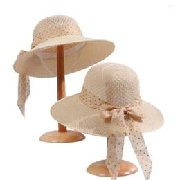 Wide Brim Hats Girls Sun Summer Bowknot Straw Hat With Ribbon Outdoor Protection Women Soild Colour Ladies Panama Caps