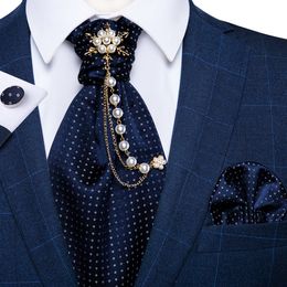 Neck Ties Cravat Ascot Ties For Men Tie Homme Silk Scarf Floral Necktie Jewellery Brooch 4pcs Set Formal Dress Tuxdeo Suit Vest Accessory 231013