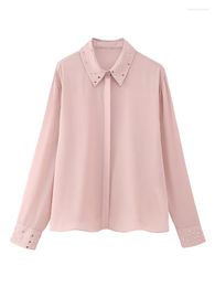 Women's Blouses 2023 Autumn Fashion Fast Neckline And Cuff Sequin Decoration Long Sleeve Shirt Top