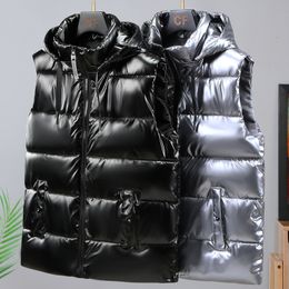 Men's Vests Warm Padded Vest Male 2023 Fashion Thick Black Sleeveless Jackets Hooded Zipper Autumn Winter Coat Men Plus Size Waistcoat 230921