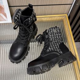 Boots New Botas Women's Motorcycle Ankle Boots Wedge Women's Lace Sole Springs Black Leather Oxford Shoes Women's Botas Printed Bag 231101