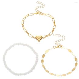 Strand Adjustable Heart Bead Bracelets For Women Pearl Shiny Three Pieces Bracelet Femme Charm Party Jewellery Accessories