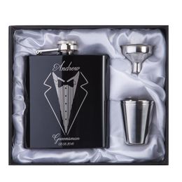 Groomsman gift Personalized Engraved 6oz Hip Flask Stainless Steel With White & Black Box Gift Wedding Favors258o