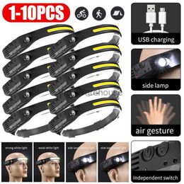 Head lamps 1-10pc Sensor COB LED Headlamp Silicone USB Rechargeable Head Lamp Torch Outdoor Camping Flashlight Riding Fishing Work Lighting HKD230922