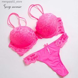 Bras Sets Sexy mousse Neon Green Lid Set of Underwear Warm Arm Cotton Women Bra and Thong Set Women Lace Big Size Push Up Bra Panties Q230922