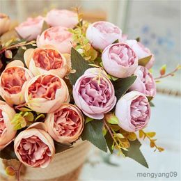 Christmas Decorations Artificial Flowers Silks Peony High quality White Bouquet Flowers for Wedding Table Party Gift Heads Home Decor R230922