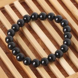 Strand Natural Stone Bracelet Bangle 8mm Black Beads With Elastic Rope Charm Men Women Fashion Jewellery 19cm