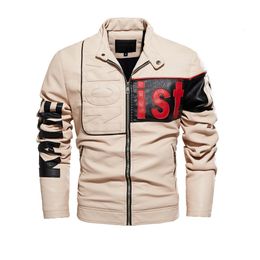 Mens Leather Faux Jacket Men Fashionable Bike Clothing Fleece Beige Jacke Moto Biker Spliced Casual Autumn And Winter Coat 230922