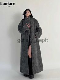 Women's Wool Blends Lautaro Autumn Winter Clothes Women Oversized Extra Long Casual Warm Grey Wool Blends Coat Women Maxi Fluffy Woollen Overcoat J230922