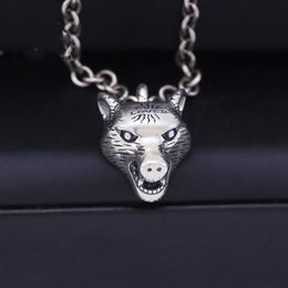 Vintage 925 Sterling Silver Necklace Men's Anger Forest Series Wolf Head Pendant Necklace Wild AJ Men and women couples neckl282A