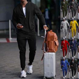 Men's Tracksuits Suit Man Mens Pants Fashion Casual Zipper Hooded Sweatshirt Solid Colour Two Piece Pocket Vest Tan