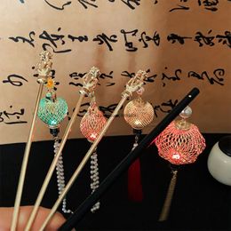 Retro Glowing Light Lantern Hair Sticks Forks for Women Tassel Hairpin Chinese Style Hanfu Headdress Hair Jewelry Accessories